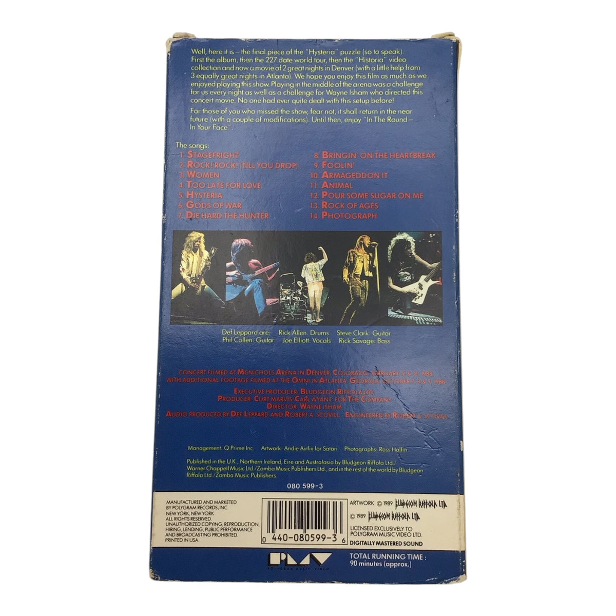 Def Lappard In The Round In Your Face LIVE VHS Tape