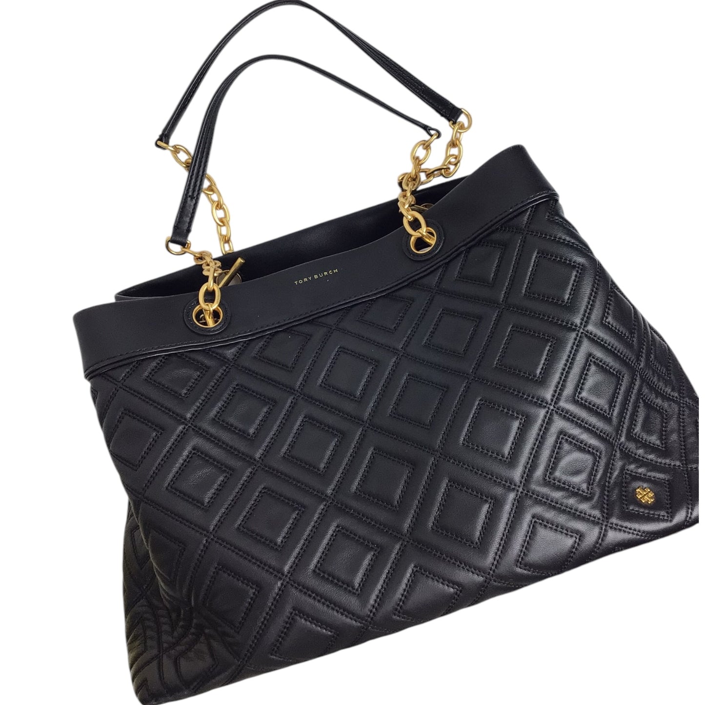 Tory Burch Fleming Tote in Black Leather with Gold-Toned Straps