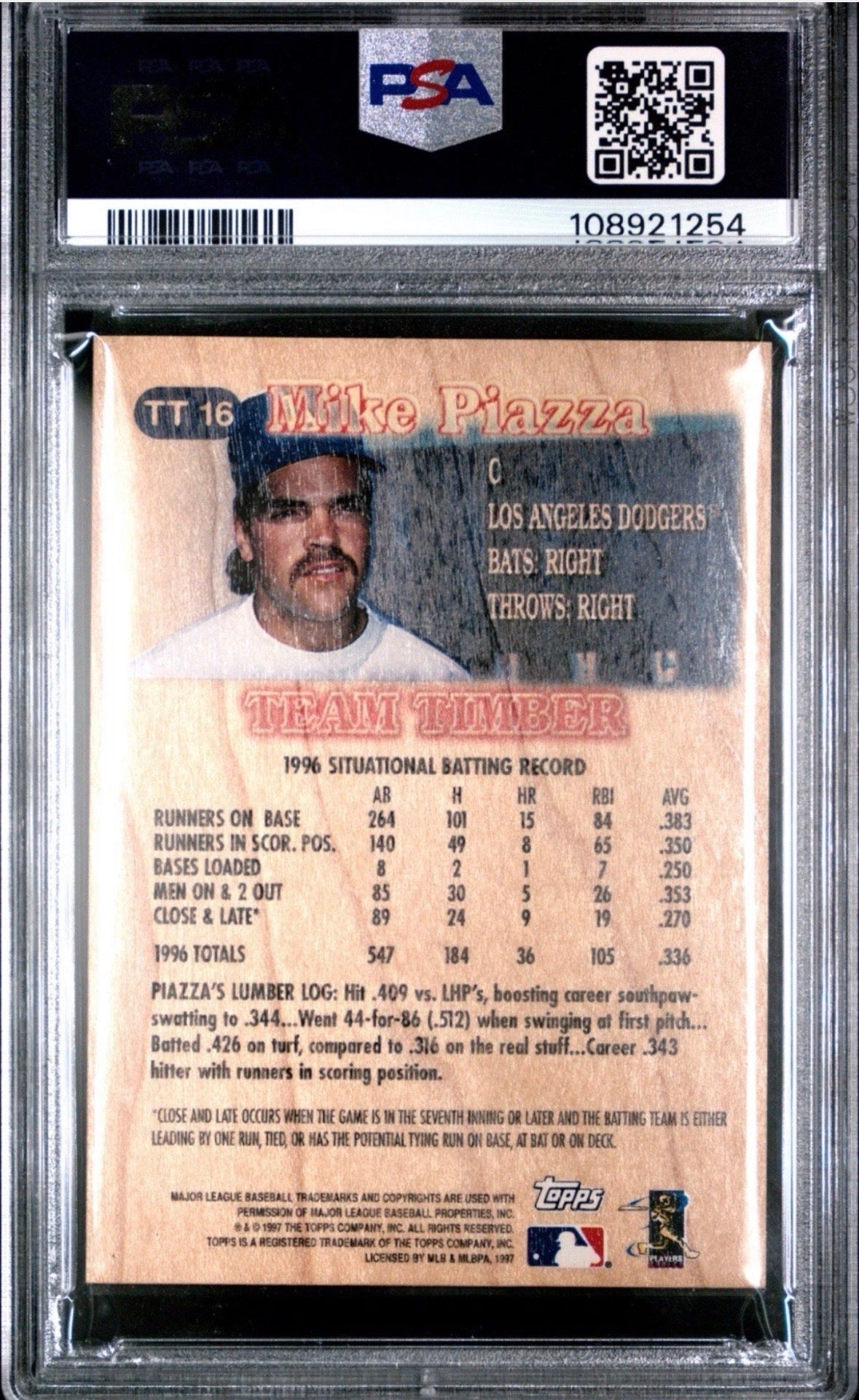 1997 Topps Team Timber Mike Piazza #TT16 PSA 9 Pop 4 - 108921254