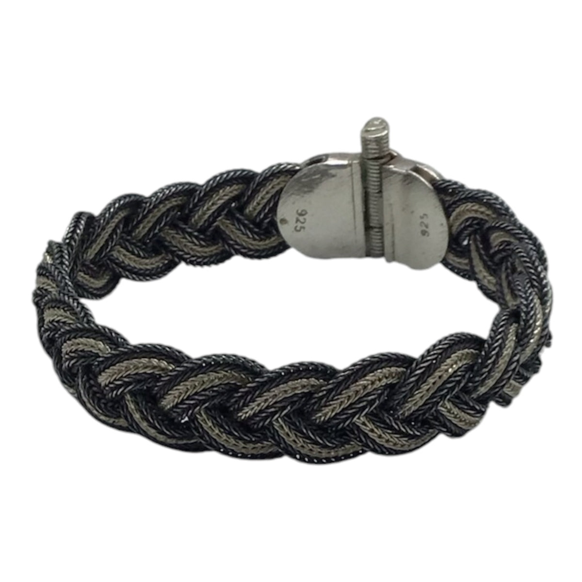 925 Sterling Silver & White Gold Braided Bracelet | Black & White Design