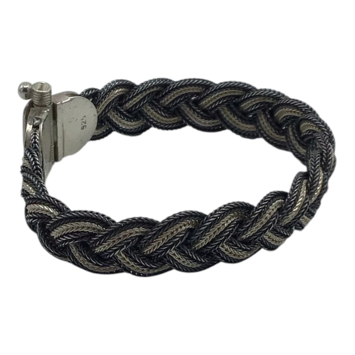 925 Sterling Silver & White Gold Braided Bracelet | Black & White Design