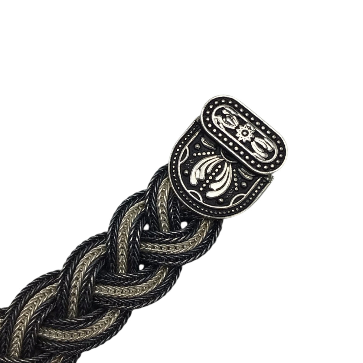 925 Sterling Silver & White Gold Braided Bracelet | Black & White Design