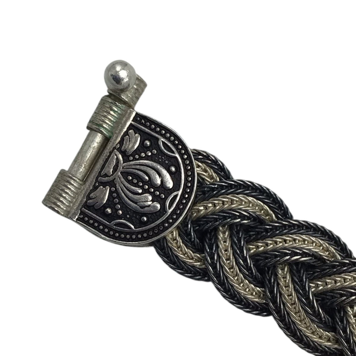 925 Sterling Silver & White Gold Braided Bracelet | Black & White Design