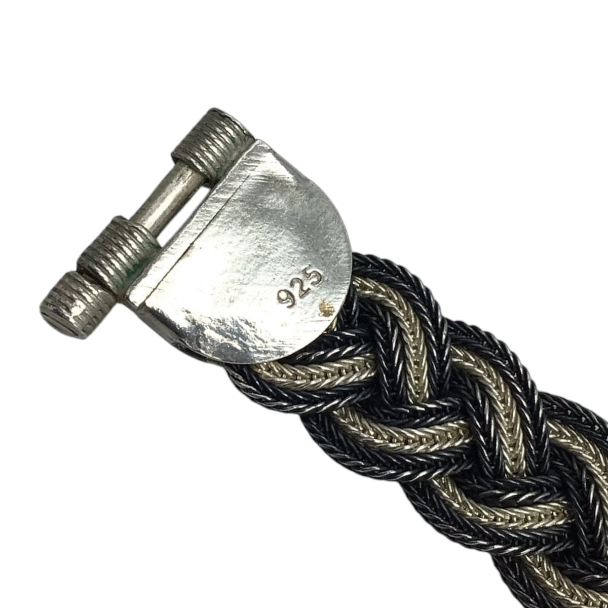 925 Sterling Silver & White Gold Braided Bracelet | Black & White Design