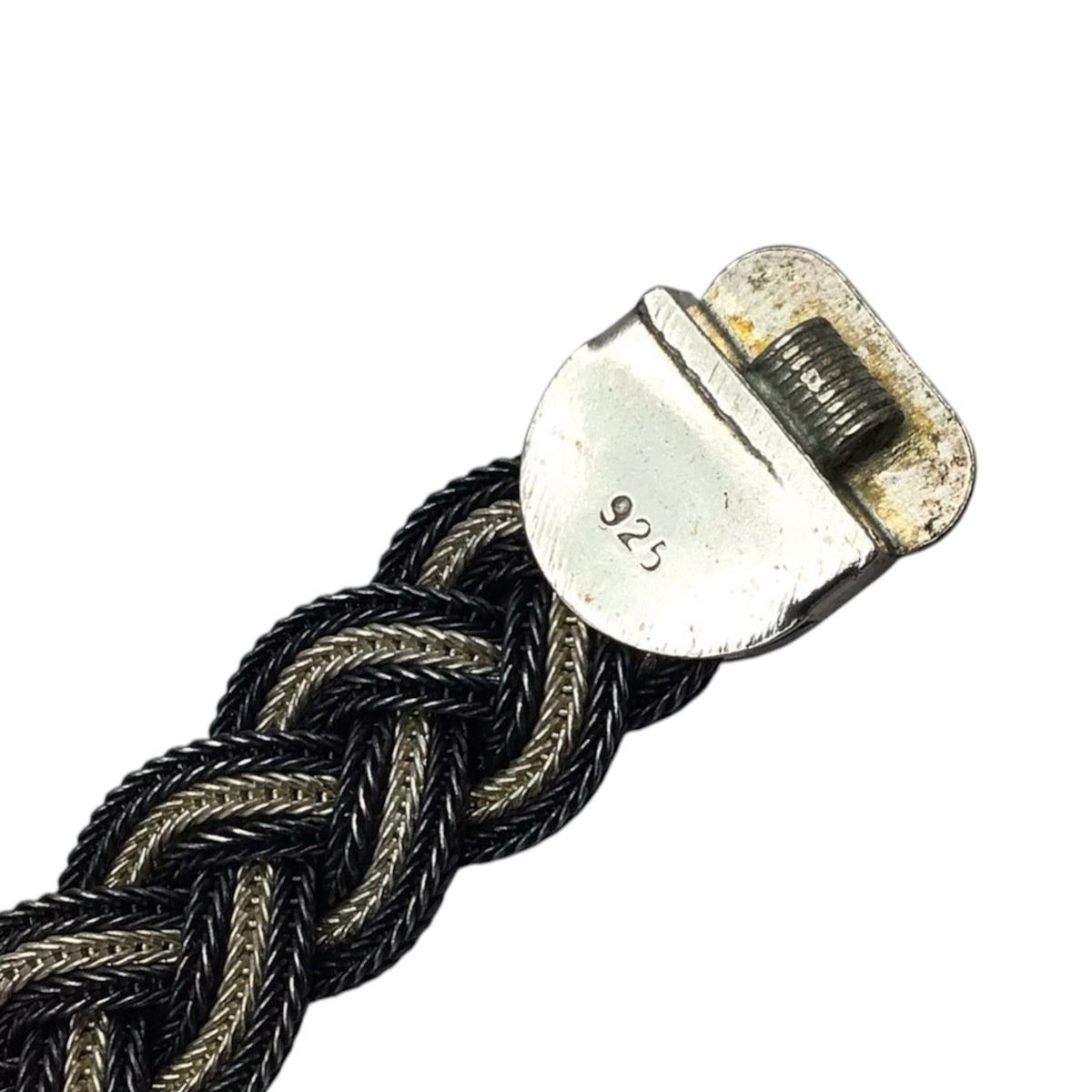 925 Sterling Silver & White Gold Braided Bracelet | Black & White Design