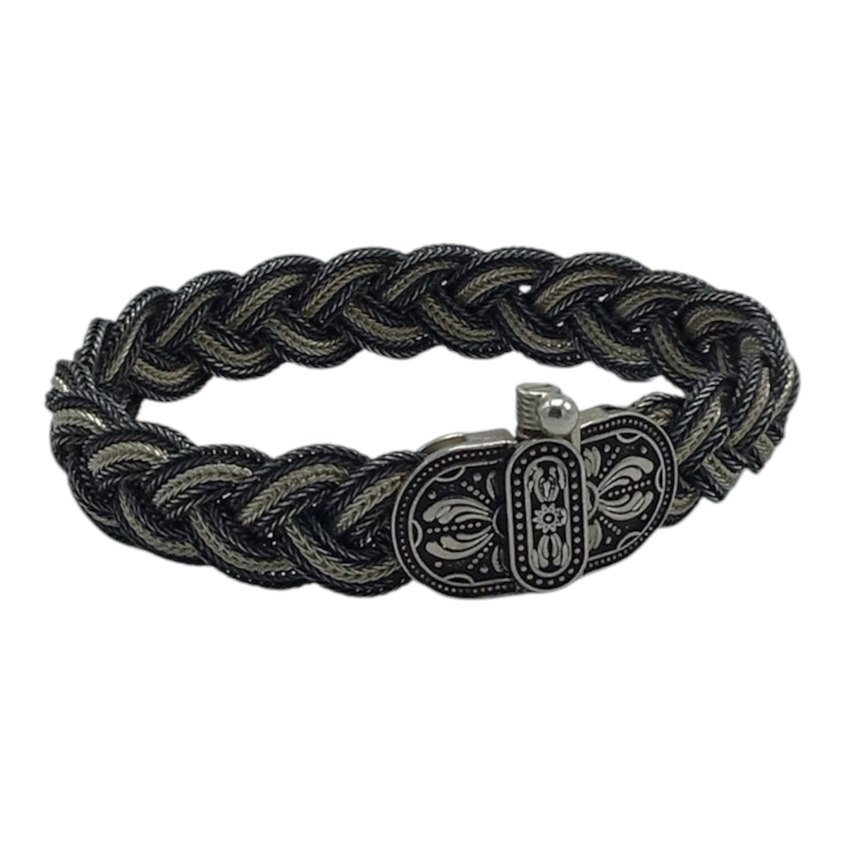 925 Sterling Silver & White Gold Braided Bracelet | Black & White Design