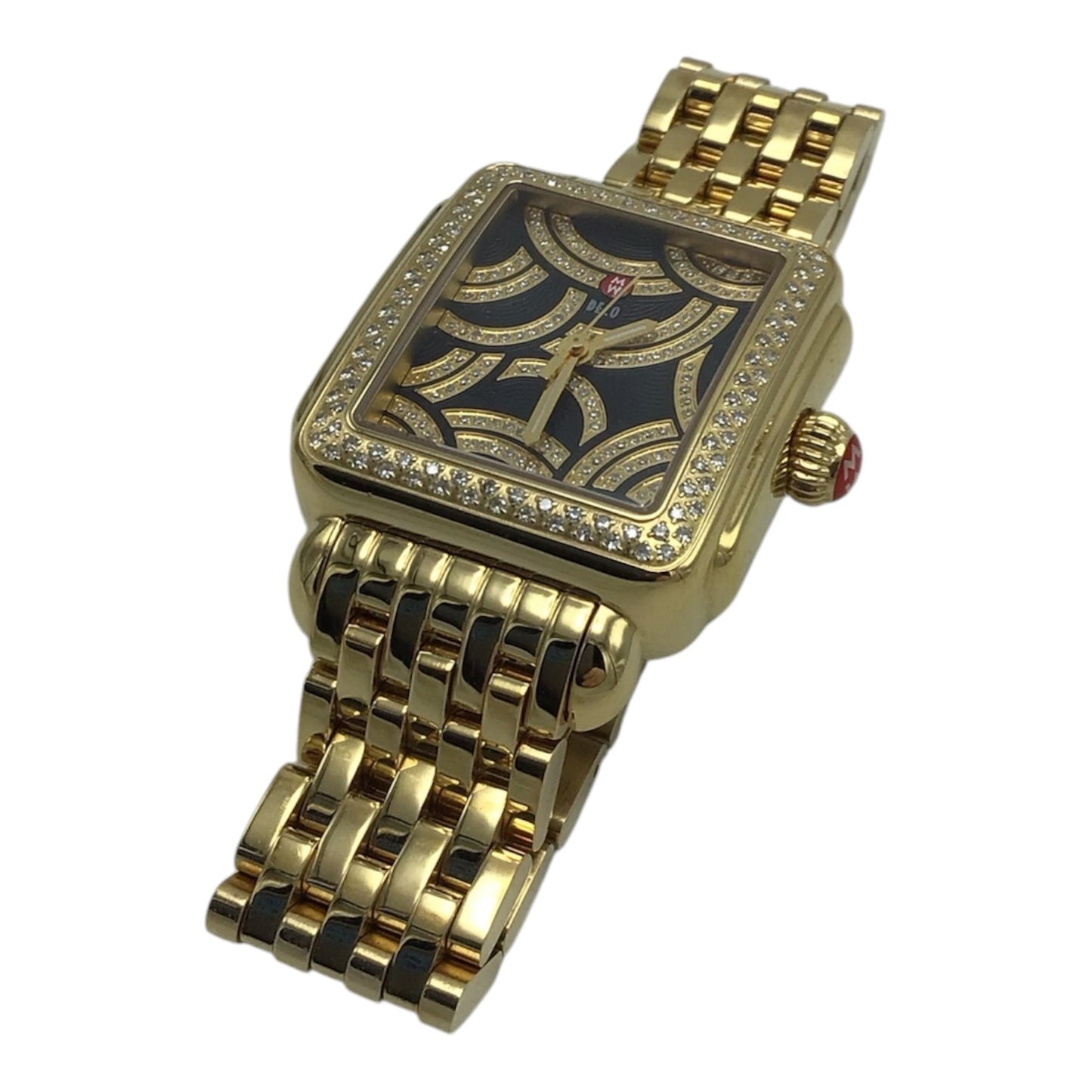 Michele Deco Watch Gold with Black and Gold Dial