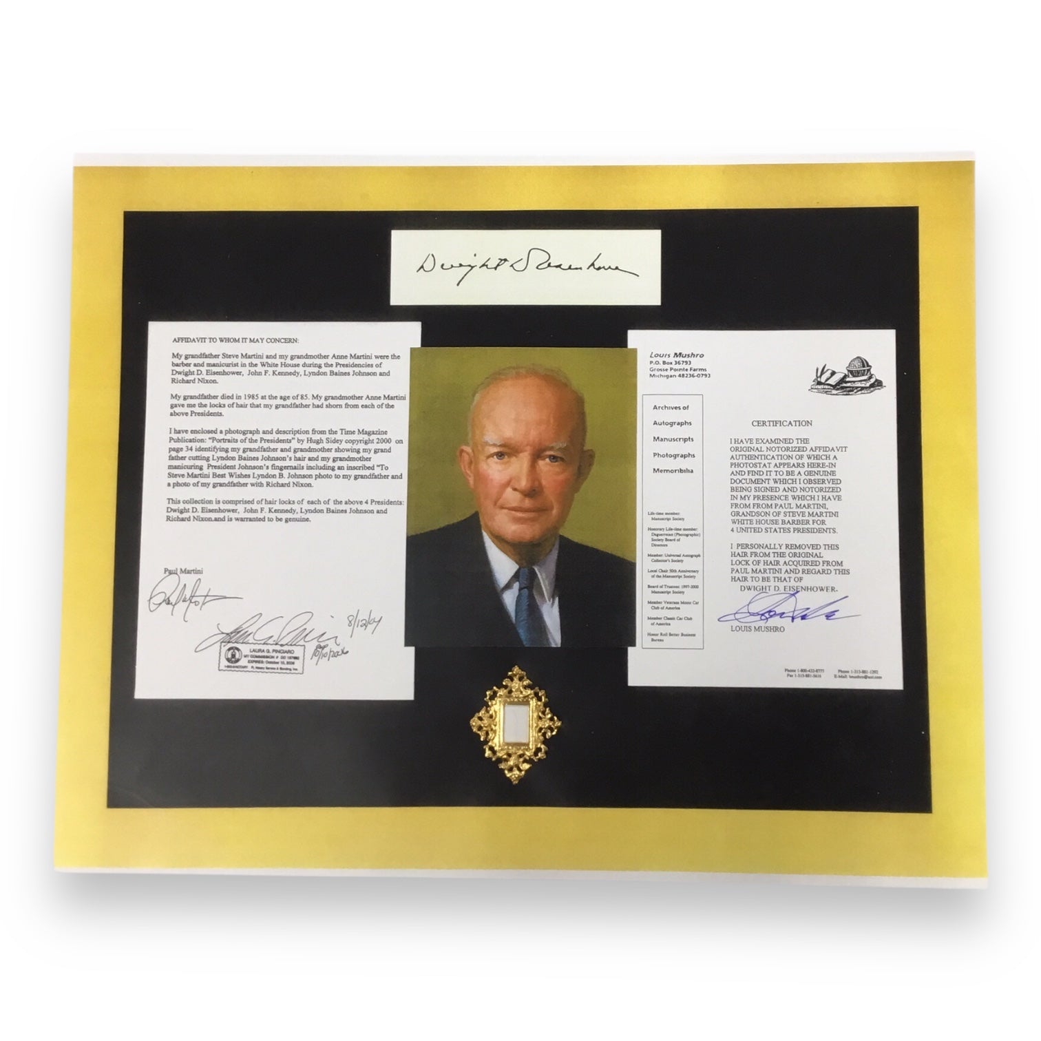 Dwight D. Eisenhower Hair Clipping with COA