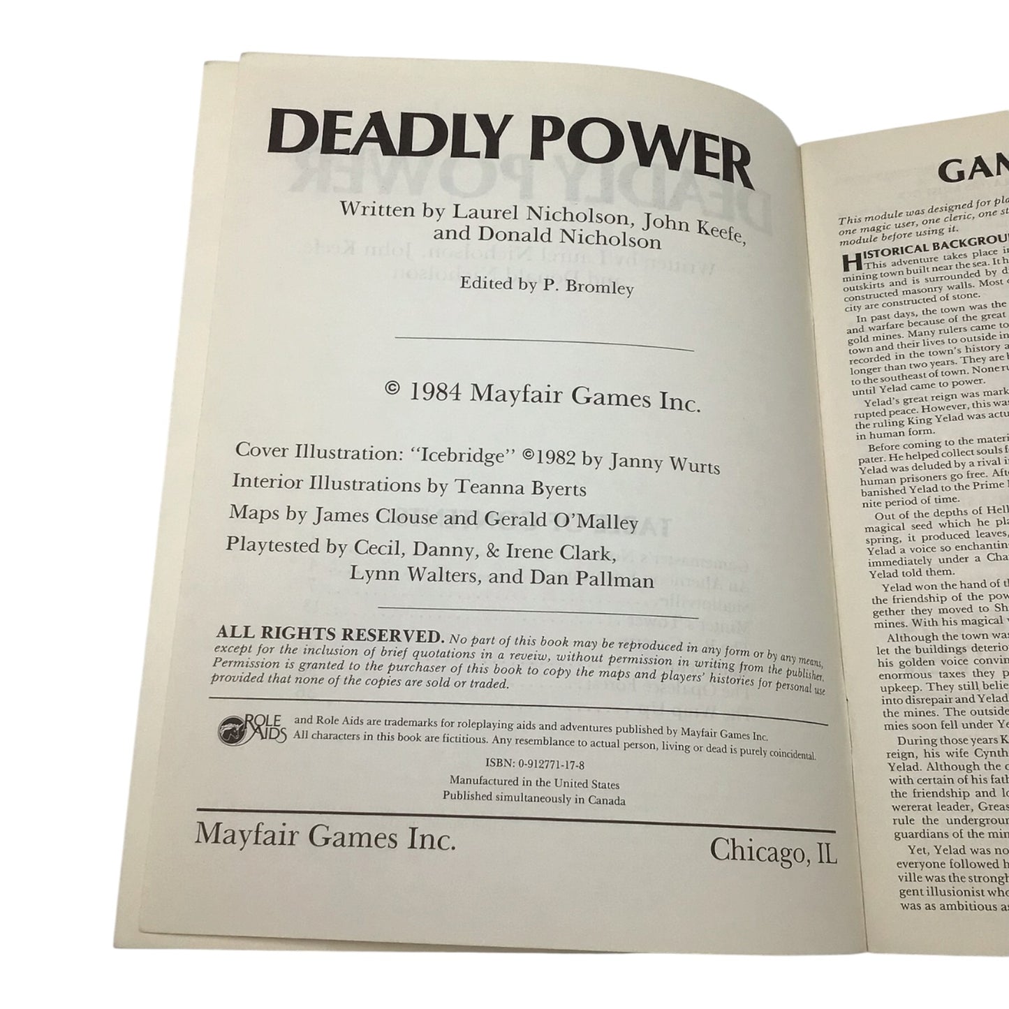 Advanced Dungeons & Dragons Role Aids Deadly Power (1984)
