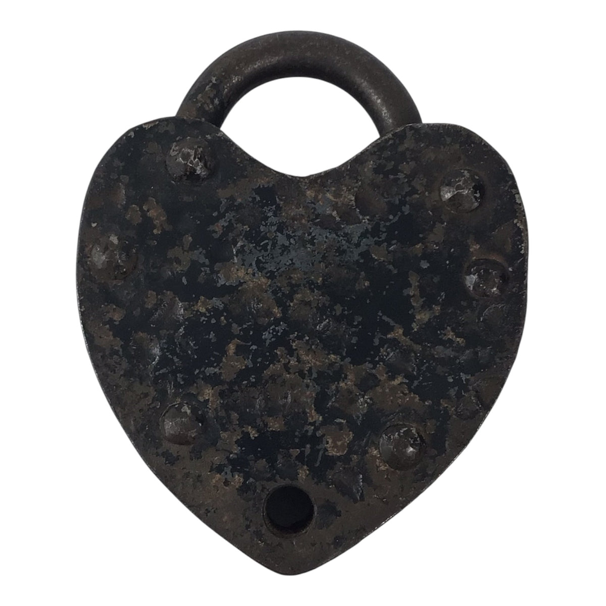 Antique Large Heart Shaped Iron Padlock w/ Key