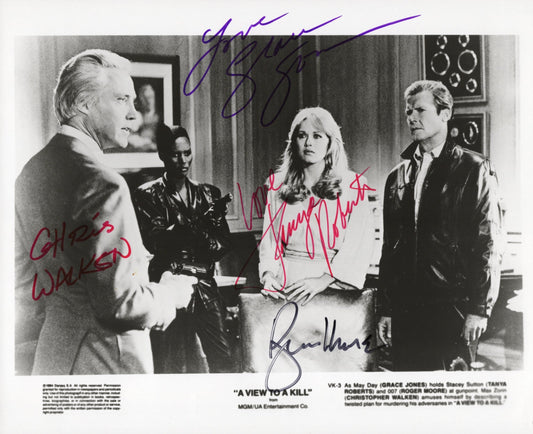 A View to a Kill Promo Sheet Signed Photo 8x10 – Christopher Walken, Roger Moore, Tanya Roberts, Grace Slick
