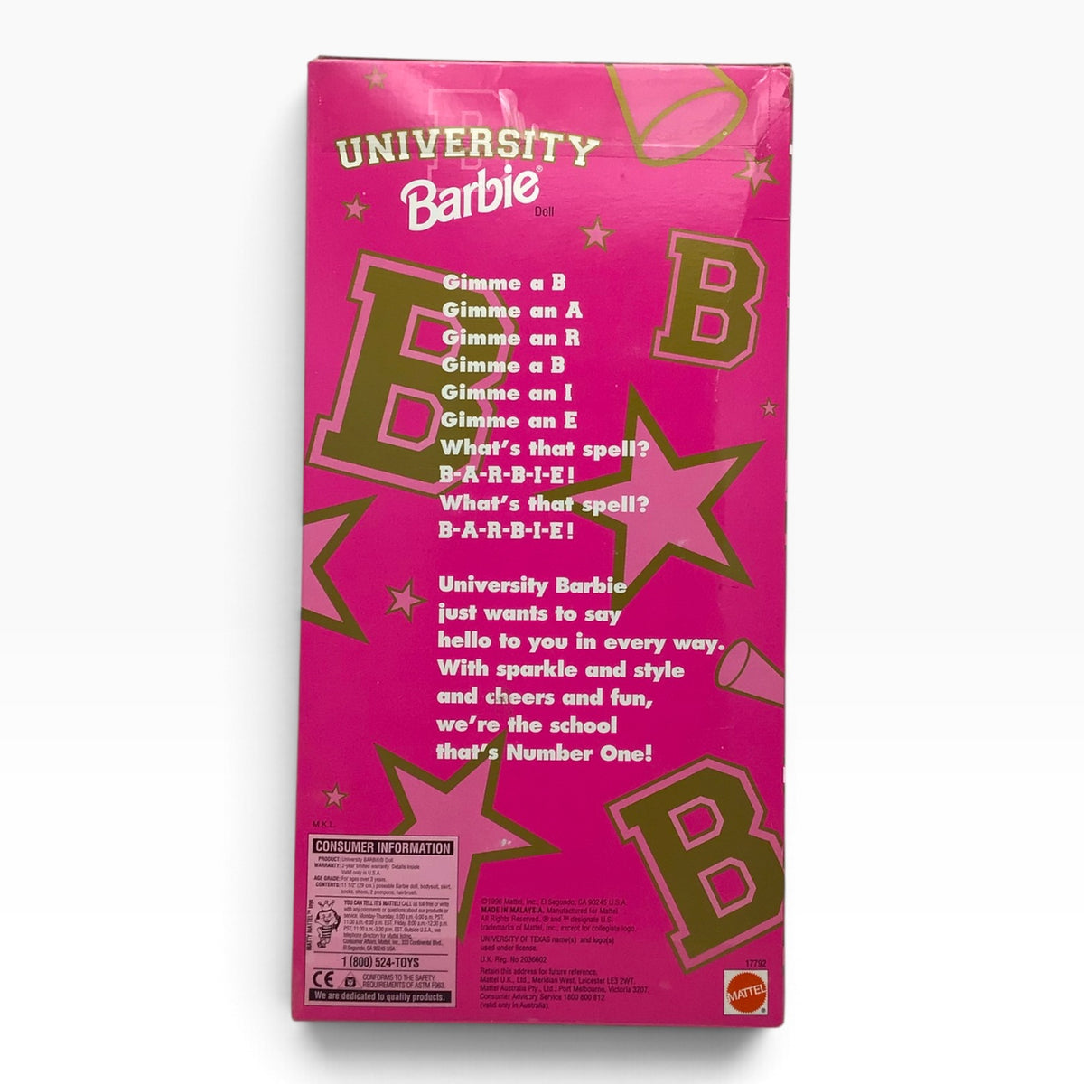 1996 Mattel Barbie University of Texas Cheerleader Doll #17792 - Special Edition
