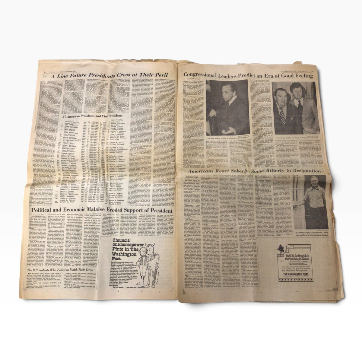 Washington Post August 9, 1974 – Nixon Resigns – Ford Takes Over Presidency – Complete Edition with Supplement