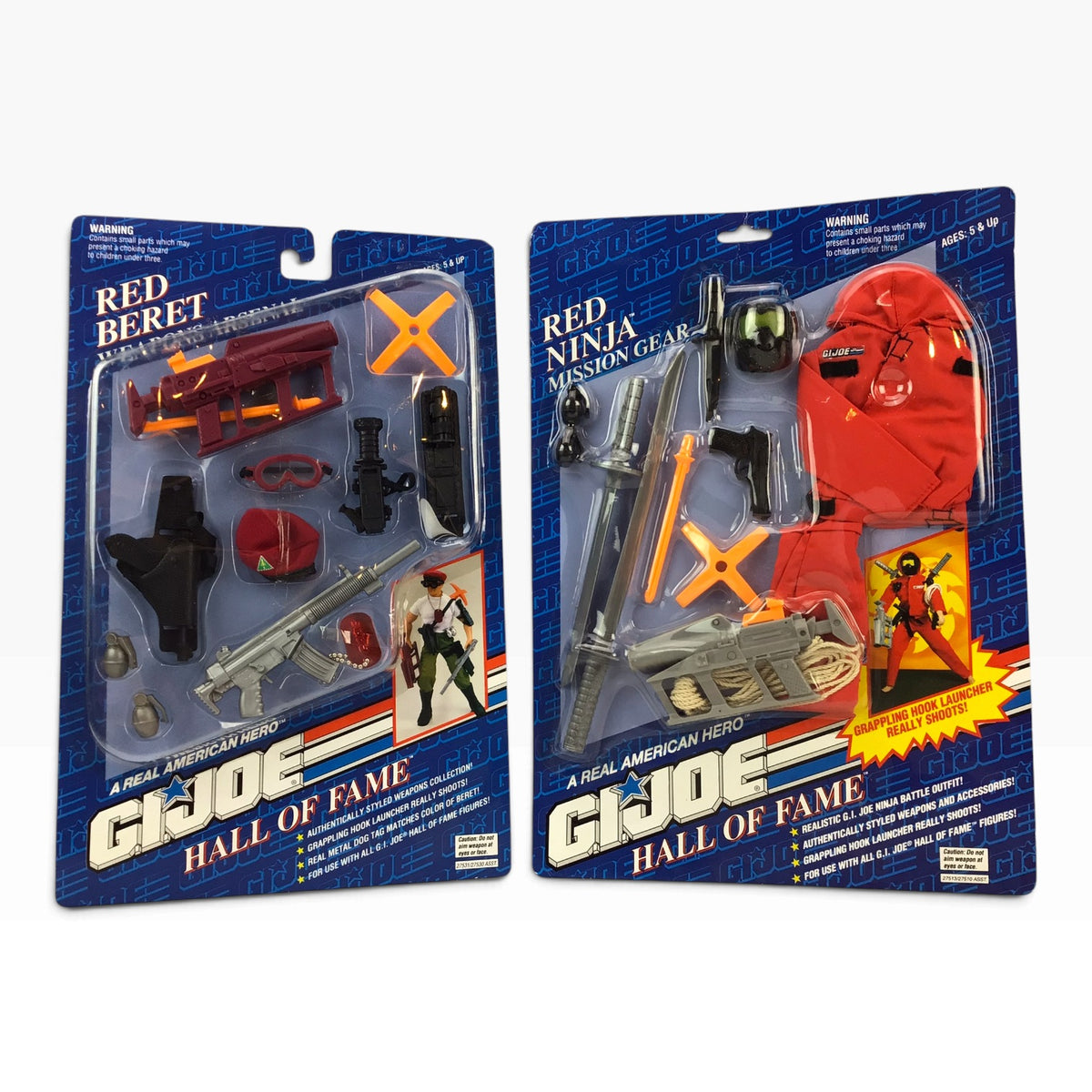 GI Joe Red Beret Weapons Arsenal and Red Ninja Mission Gear Sets (1993) – Hasbro Hall of Fame #27531, #27513