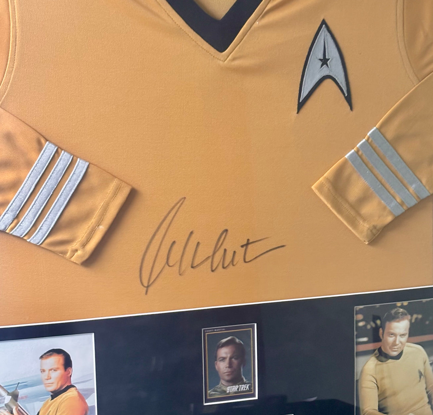 Framed Captain James T. Kirk Signed Uniform w/ JSA Cert & Court Martial Card