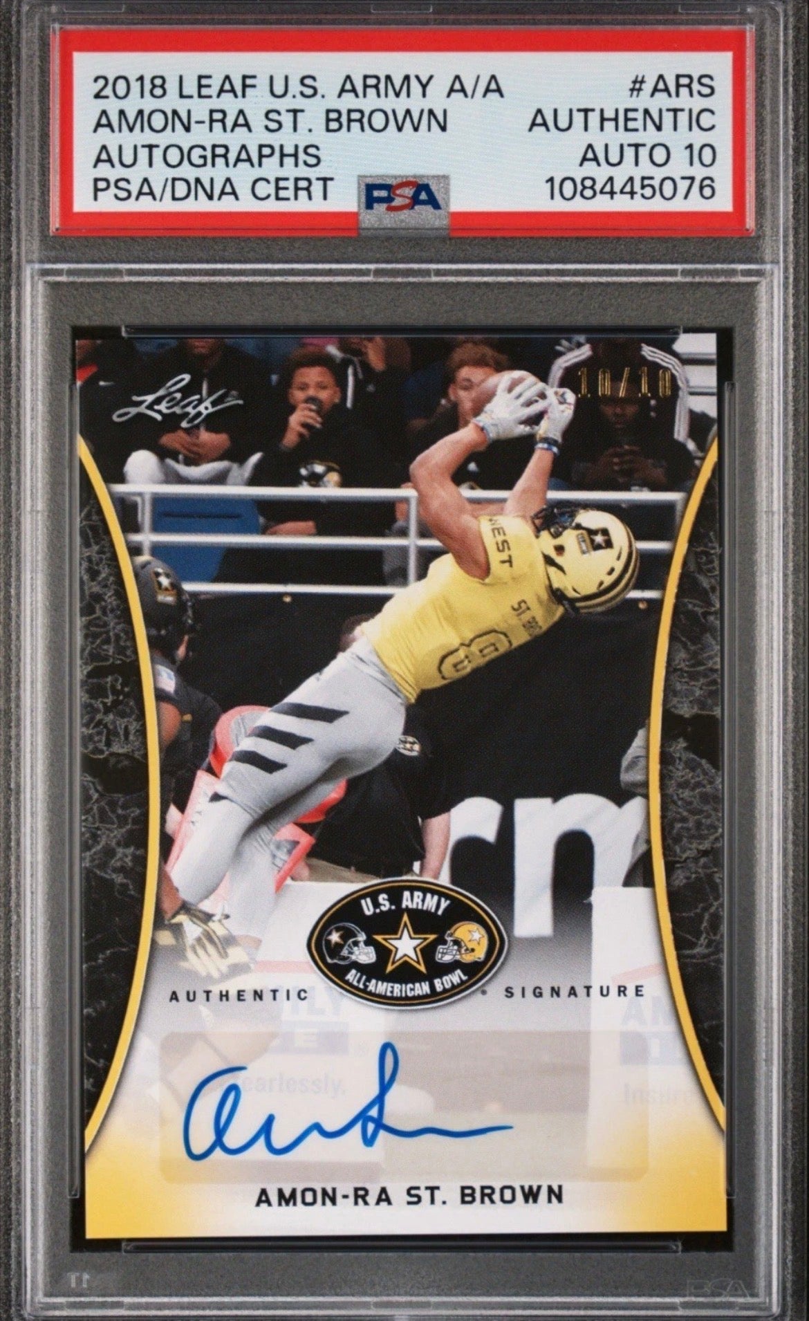 2018 Leaf US Army A/A Amon-Ra St. Brown RC 10/10 Bookend PSA Auth Auto 10 - 108445076