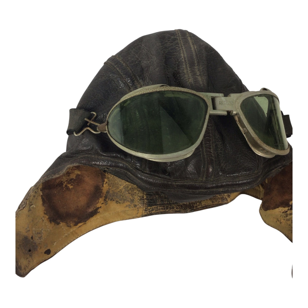 WWII Era Type A-11 Flight Helmet w/ Aviator Goggles