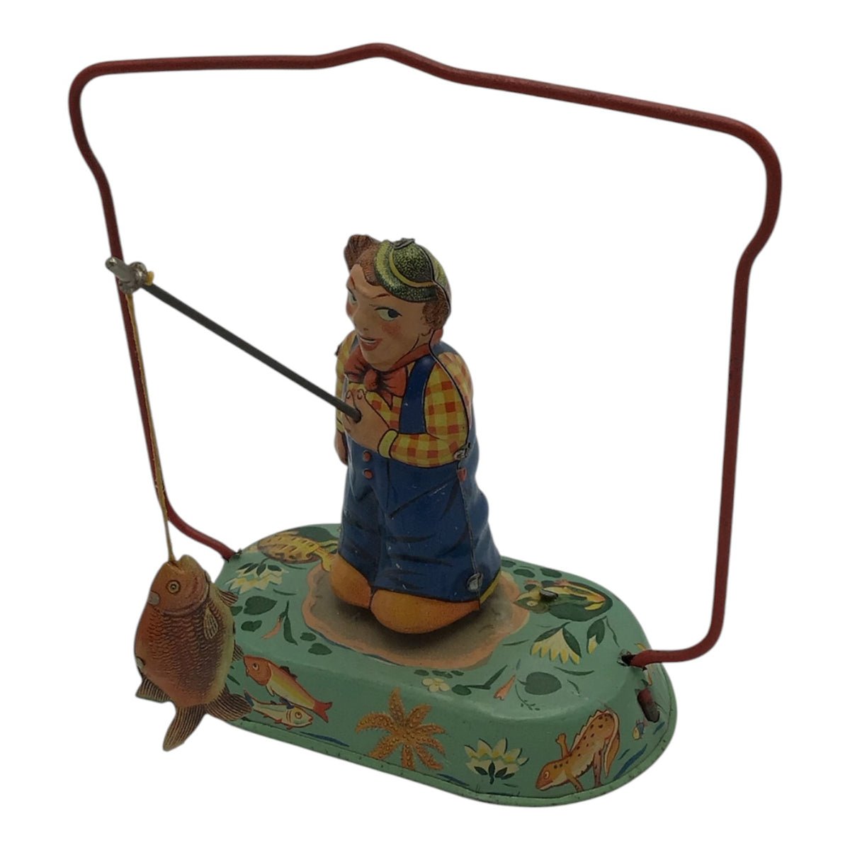 Vintage Old Fishing Fred Rod Litho Tin Toy