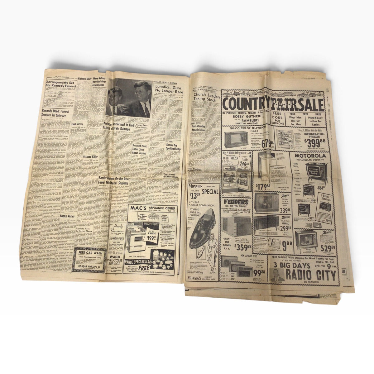 The Waco Times-Herald June 6, 1968 – Senator Robert Kennedy Dead – Burial in Arlington Saturday – Original Newspaper