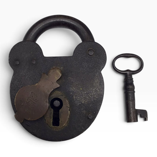 Antique A. Thompson VR Crown Iron Smokehouse Padlock with Barrel Key