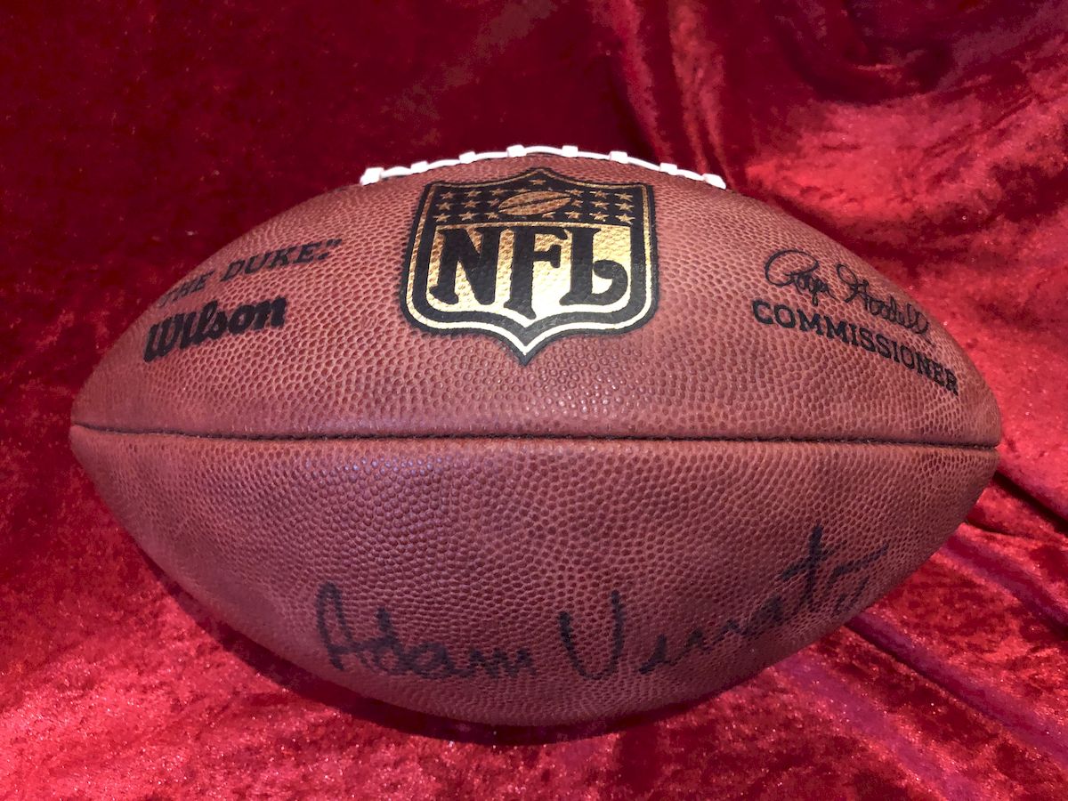 Adam Vinaterri Patriots Certified Authentic Autographed Football Shadowbox