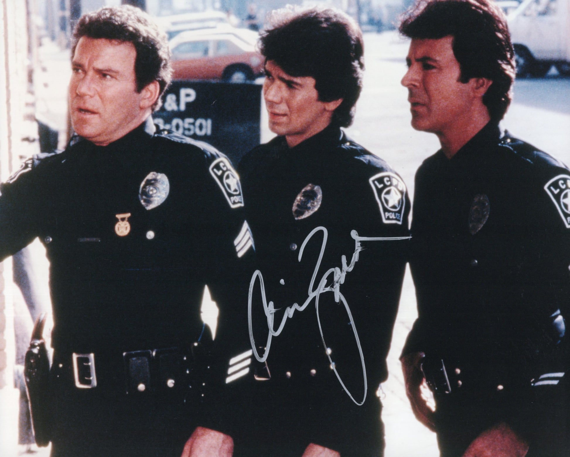Adrian Zmed Signed Photo 8x10, Adrian Zmed Autograph in T.J. Hooker with William Shatner and James Darren, PSA Letter Certified Authentic