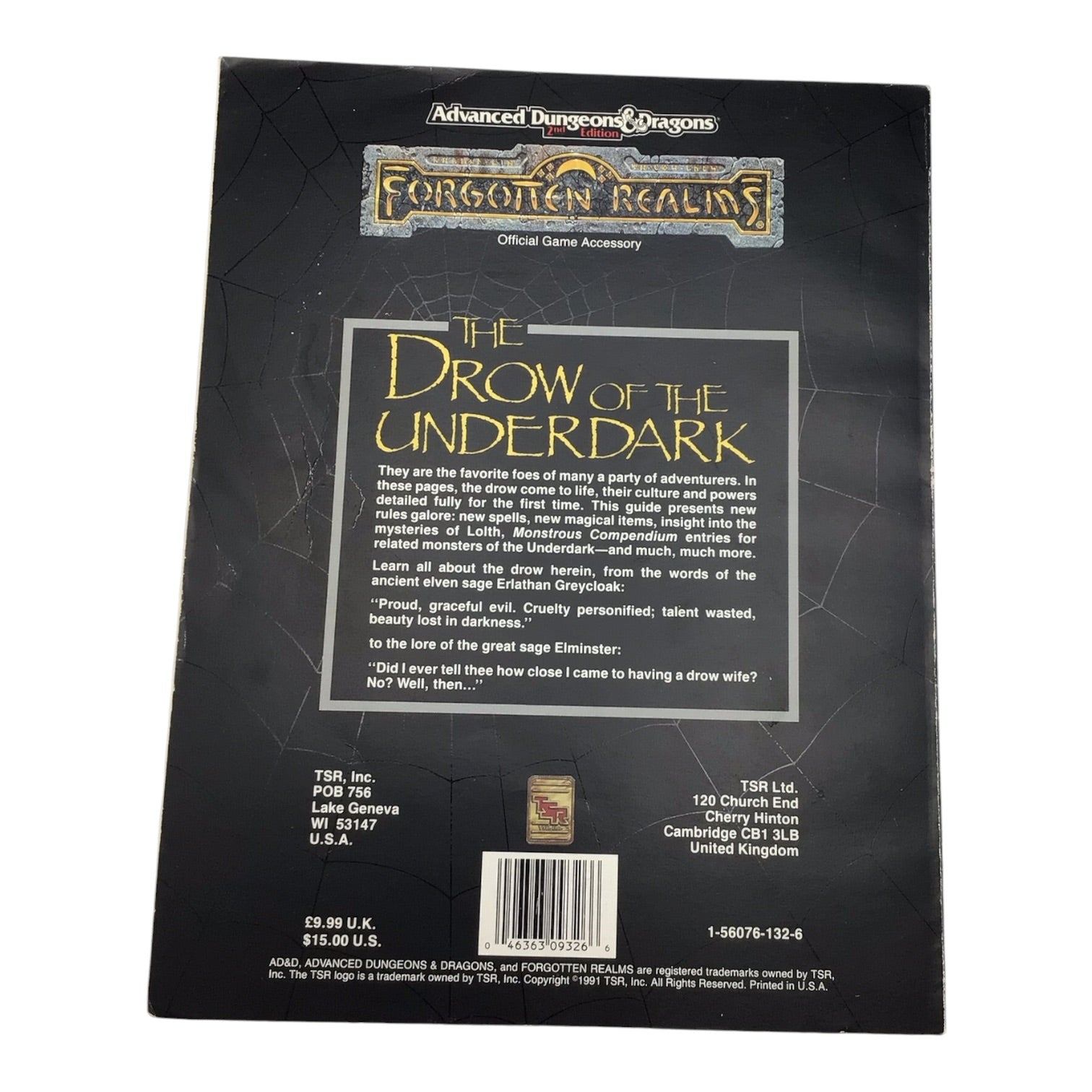 Advanced Dungeons & Dragons 2nd Edition Forgotten Realms The Drow of the Underdark #9326
