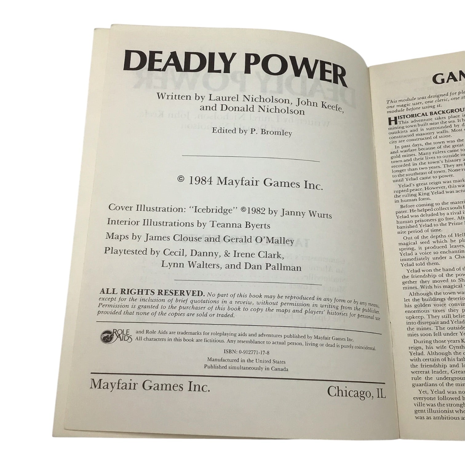 Advanced Dungeons & Dragons Role Aids Deadly Power (1984)