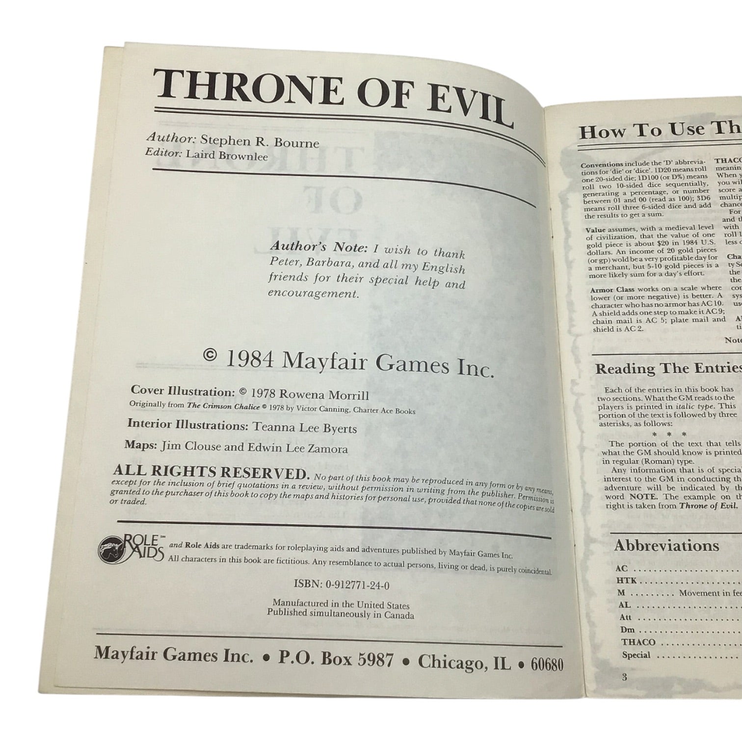 Advanced Dungeons & Dragons Role Aids Throne of Evil (1984)