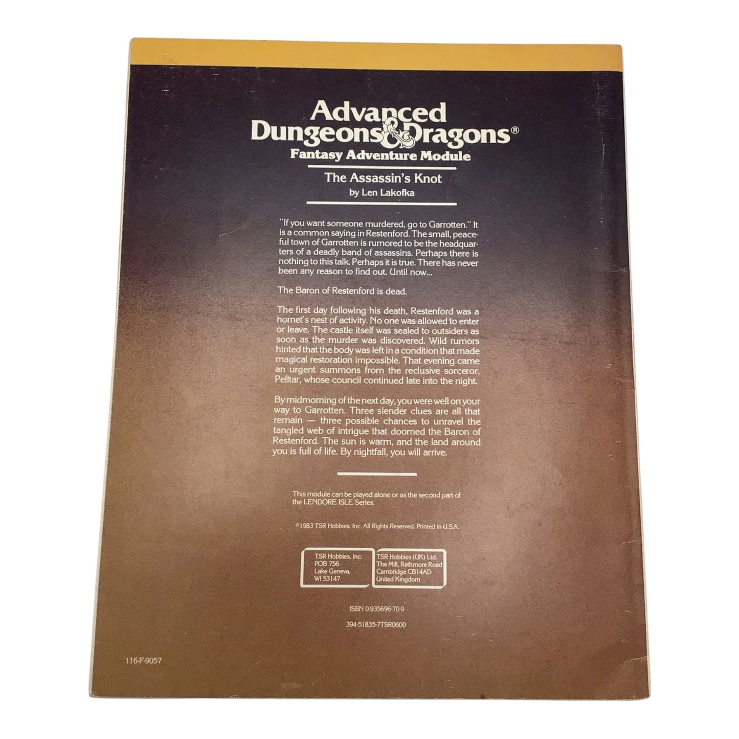 Advanced Dungeons & Dragons The Assassin's Knot L2 #9057 1983