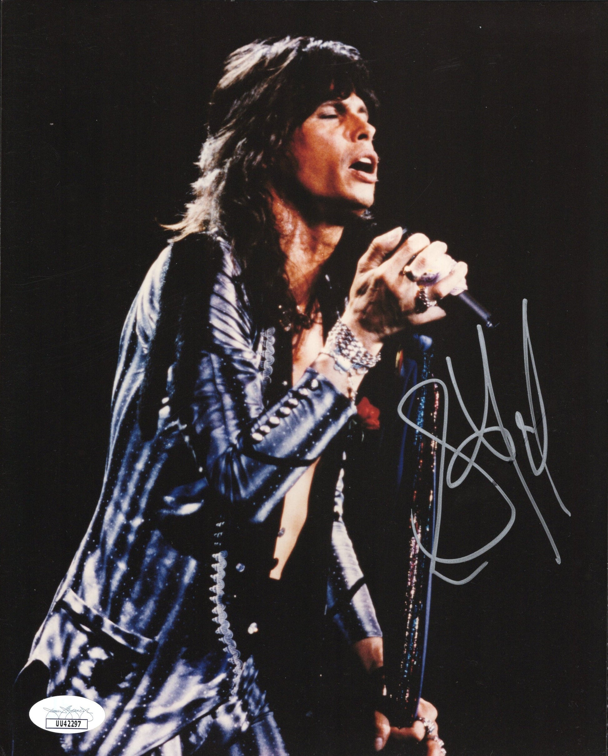 Aerosmith Steven Tyler Signed Photo 8x10, Steven Tyler Autograph Singing on Stage, JSA and PSA Letter Double Certified Authentic UU42297