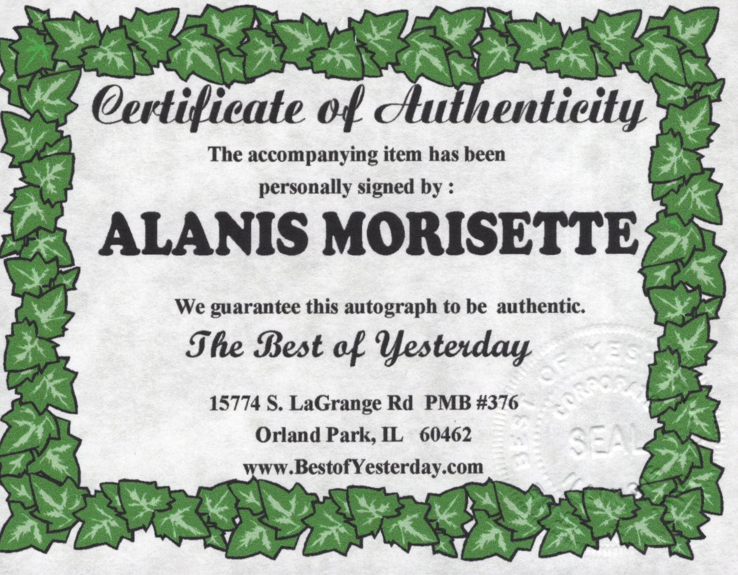 Alanis Morissette Signed Photo Rare Early Sexy Pose JSA PSA Certified