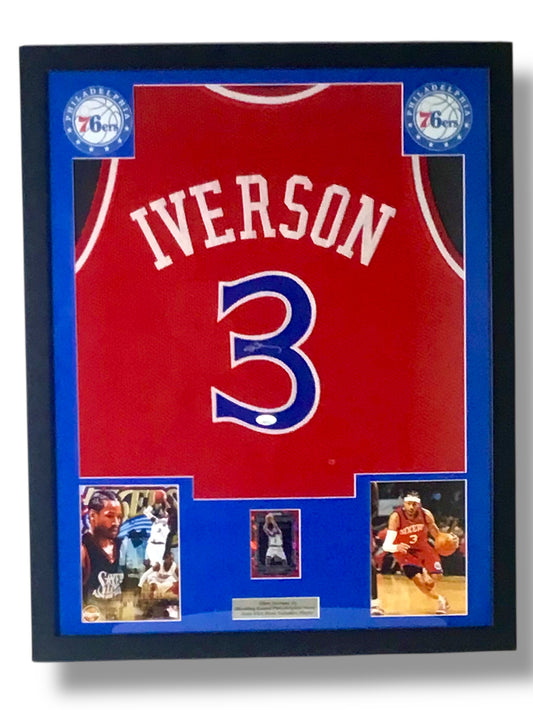 Allen Iverson Framed & Signed Autographed Jersey w/ JSA Cert & Prizm Insert Card