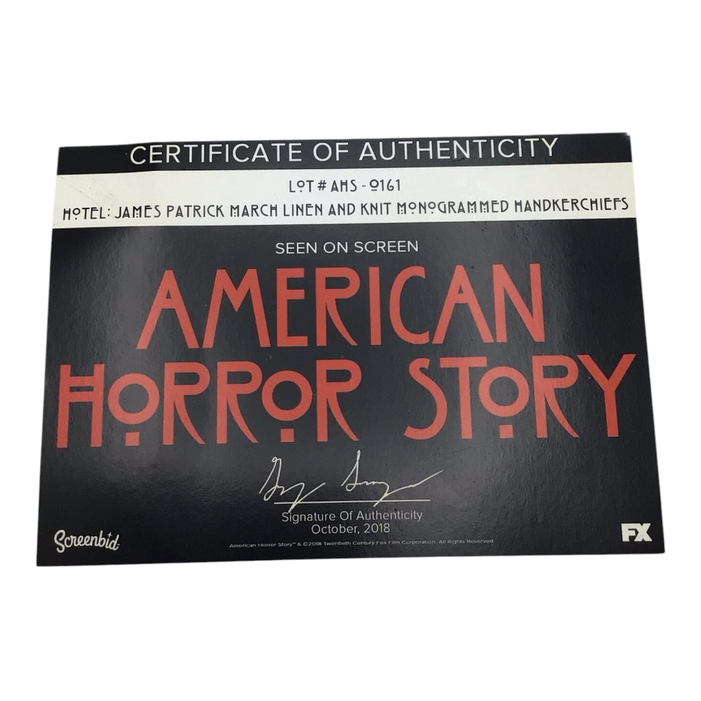 American Horror Story James Patrick March Screen Used Handkerchiefs w/ COA