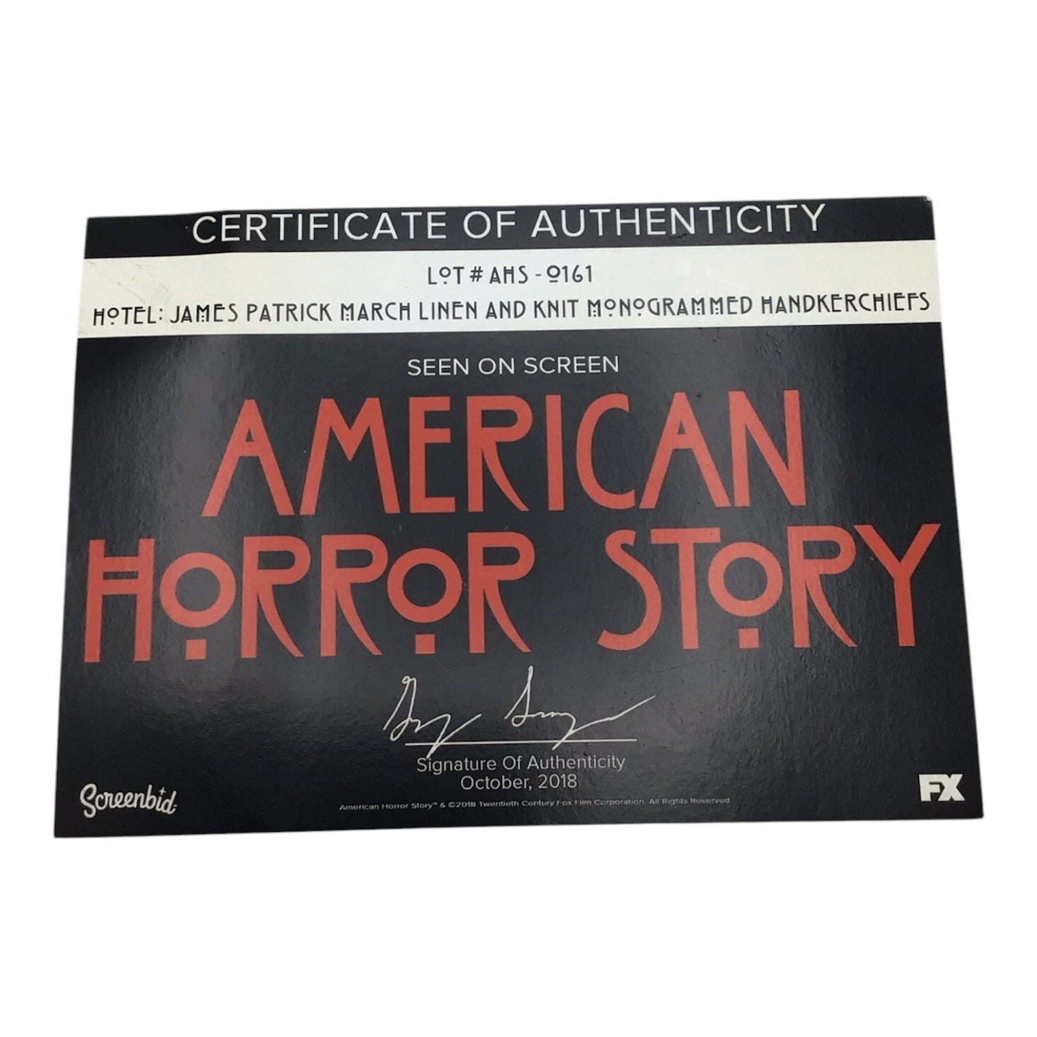 American Horror Story James Patrick March Screen Used Handkerchiefs w/ COA