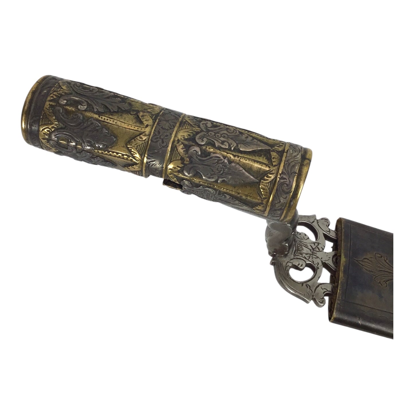 American Revolutionary War Period 18th Century Italian Large Socket Bayonet Dagger with Exquisite Chiseled and Pierced Steel