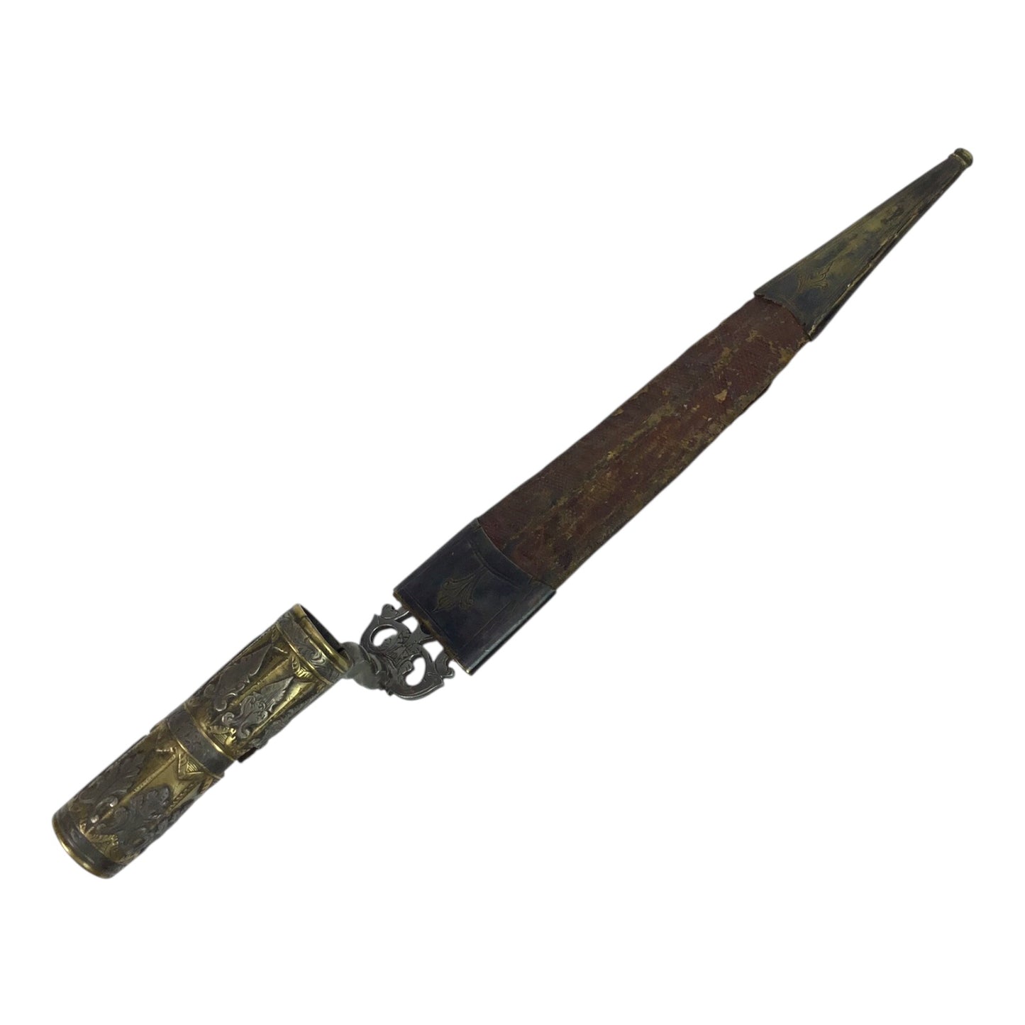 American Revolutionary War Period 18th Century Italian Large Socket Bayonet Dagger with Exquisite Chiseled and Pierced Steel