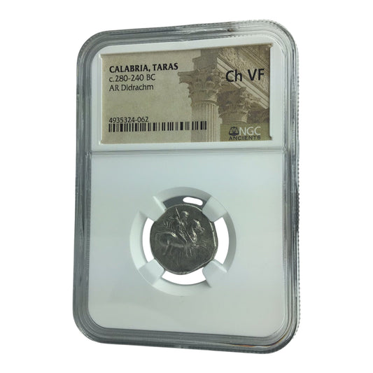 Ancient Greek Silver Coin Taras c.280-240 BC AR Didrachm NGC Ch VF