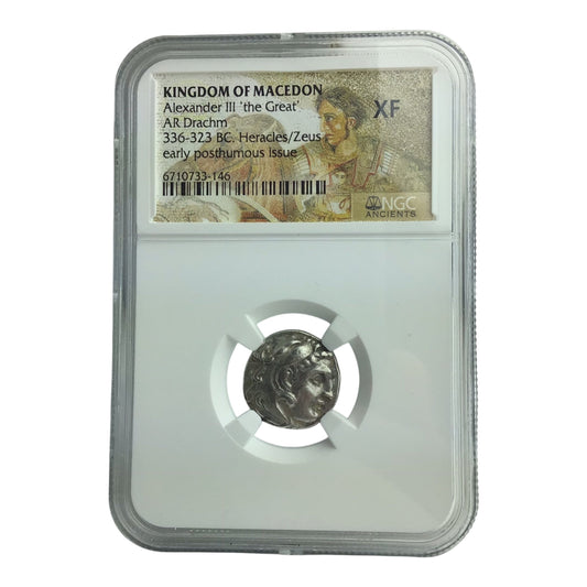 Ancient Greek Silver Coin of Alexander the Great AR Drachm NGC Ch XF