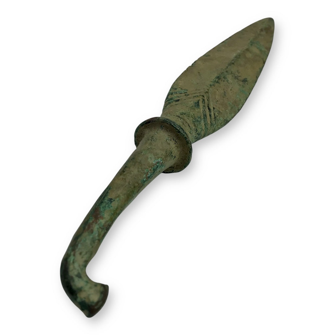 Ancient Luristan Bronze Socketed Spear Head 1800-1400 B.C., Hooked Tang
