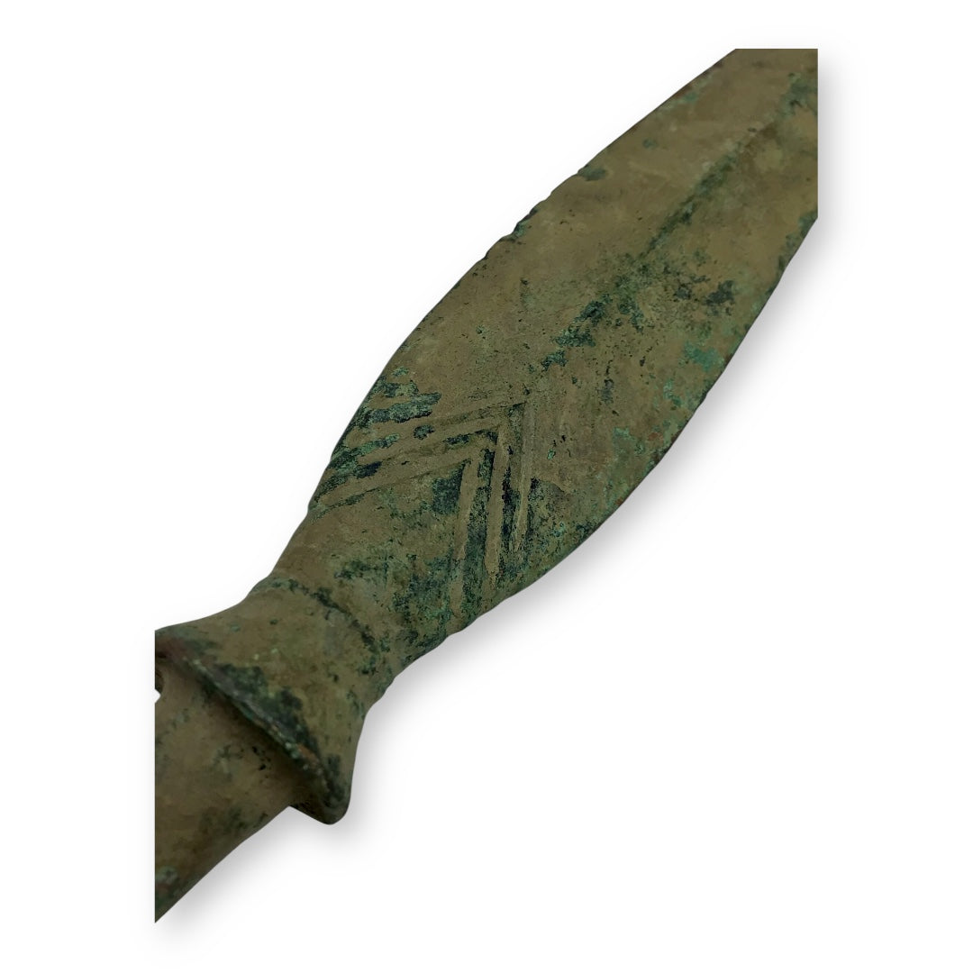 Ancient Luristan Bronze Socketed Spear Head 1800-1400 B.C., Hooked Tang
