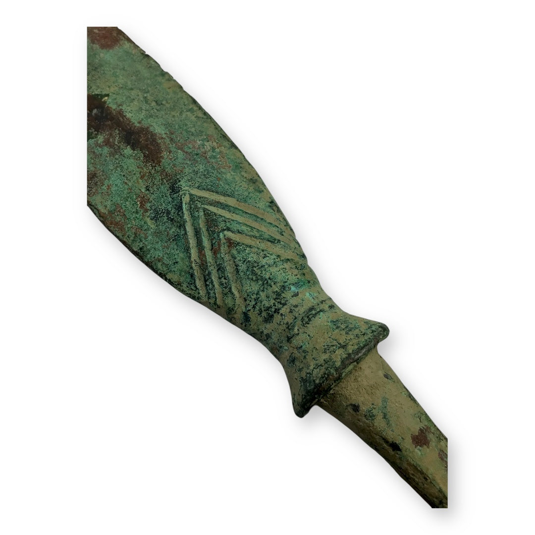 Ancient Luristan Bronze Socketed Spear Head 1800-1400 B.C., Hooked Tang