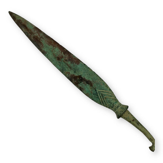 Ancient Luristan Bronze Socketed Spear Head 1800-1400 B.C., Hooked Tang