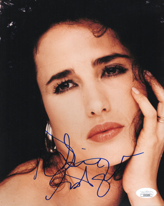 Andie MacDowell Signed Photo 8x10, Andie MacDowell Autograph Gazing at Viewer Holding Hair, JSA and PSA Letter Double Certified Authentic UU42404
