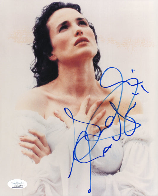 Andie MacDowell Signed Photo 8x10, Andie MacDowell Autograph in Half Length White Dress, JSA and PSA Letter Double Certified Authentic UU42403