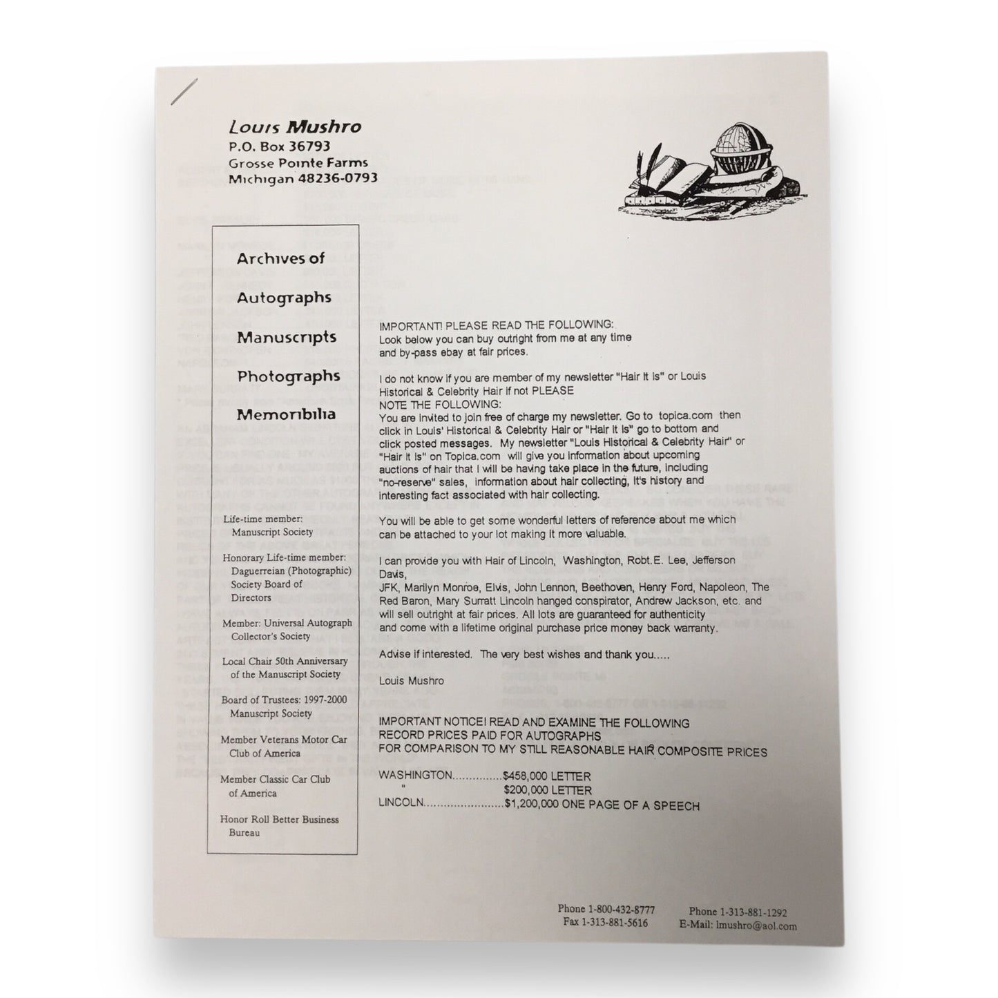 Andrew Jackson Hair Clipping with Certificate of Authenticity