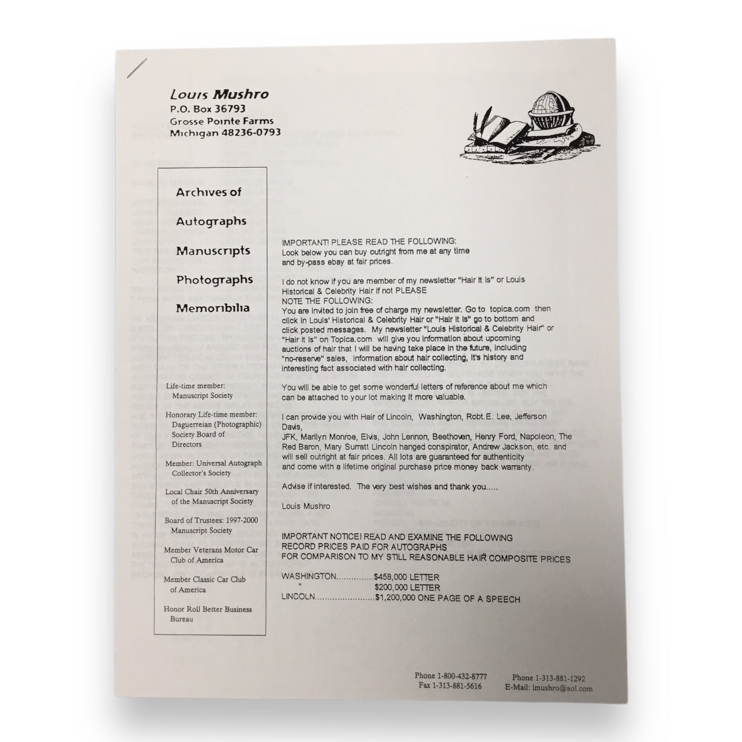 Andrew Jackson Hair Clipping with Certificate of Authenticity