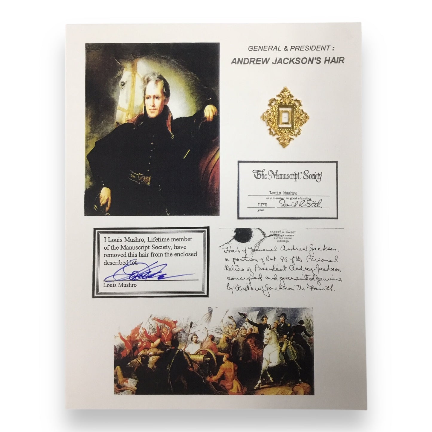 Andrew Jackson Hair Clipping with Certificate of Authenticity