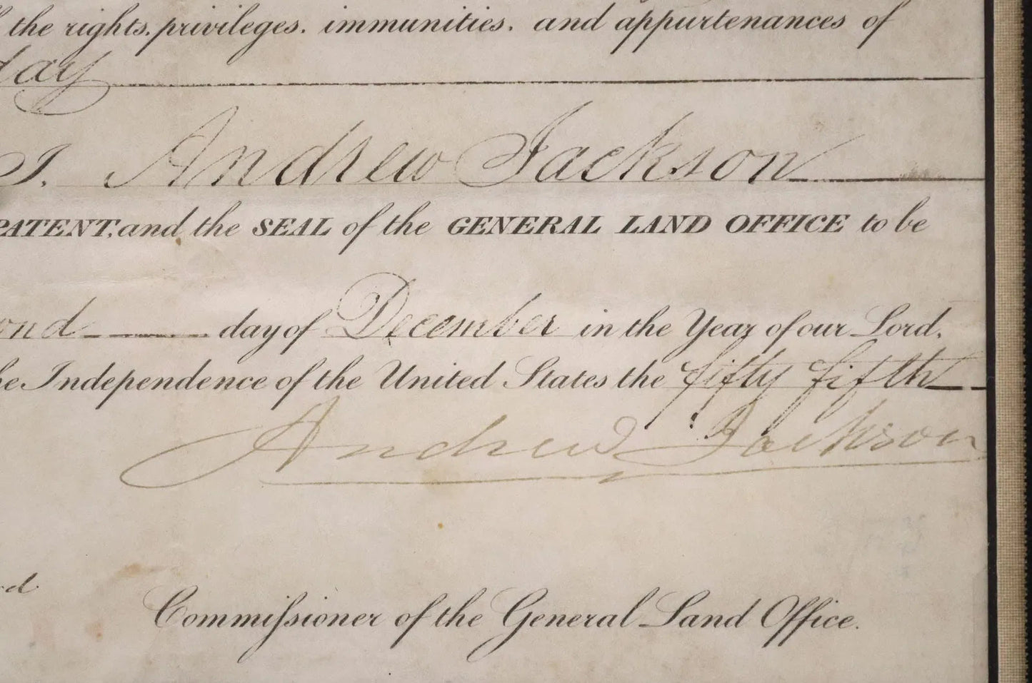 Andrew Jackson Signed and Framed Presidential Land Grant – Dated 1829