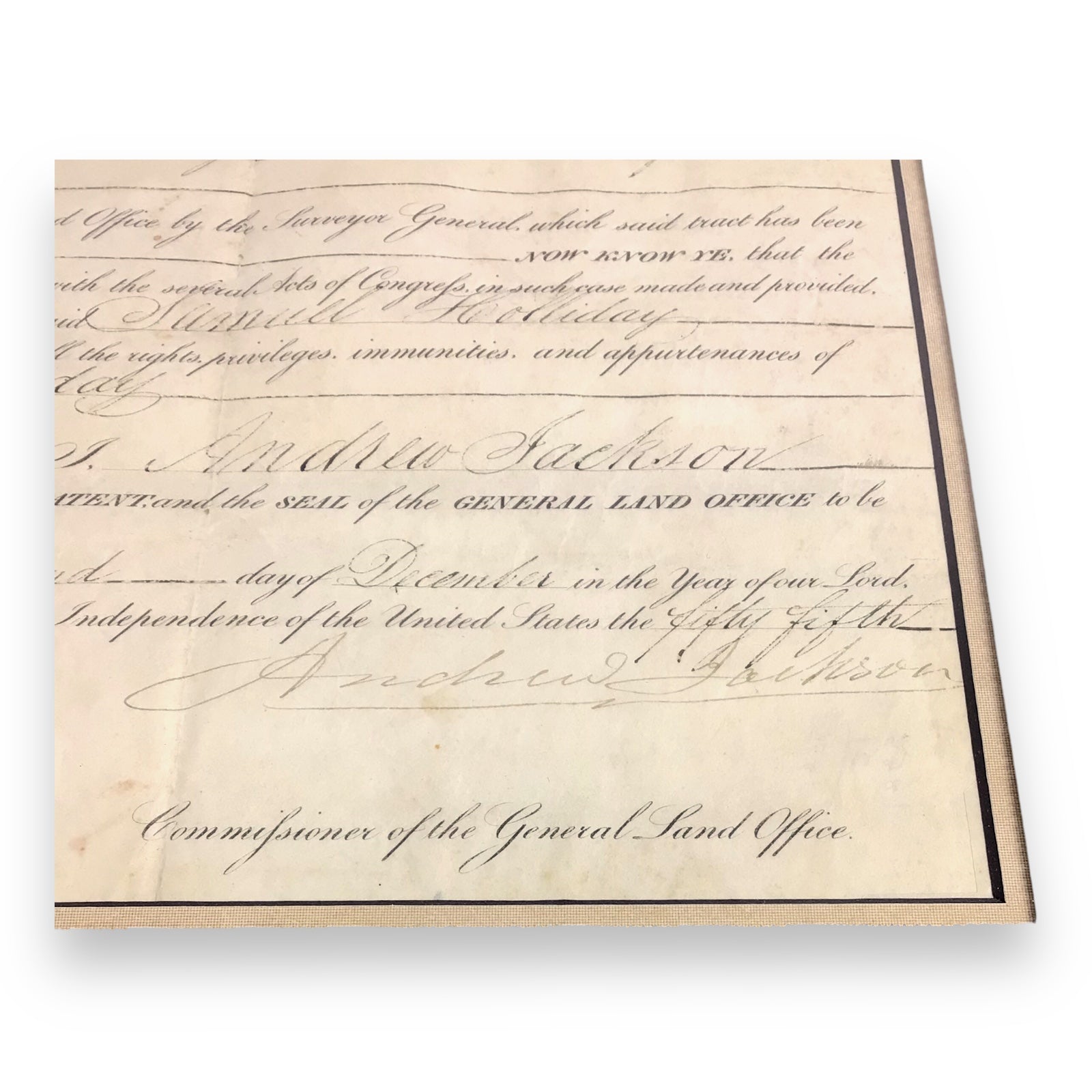 Andrew Jackson Signed and Framed Presidential Land Grant – Dated 1829